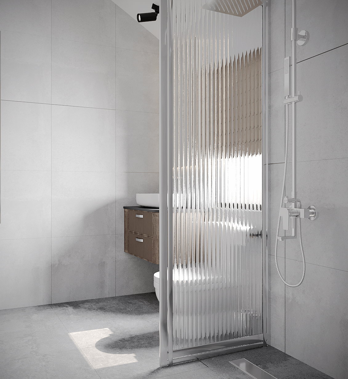 1 Bedroom bathroom at daylight with lights off